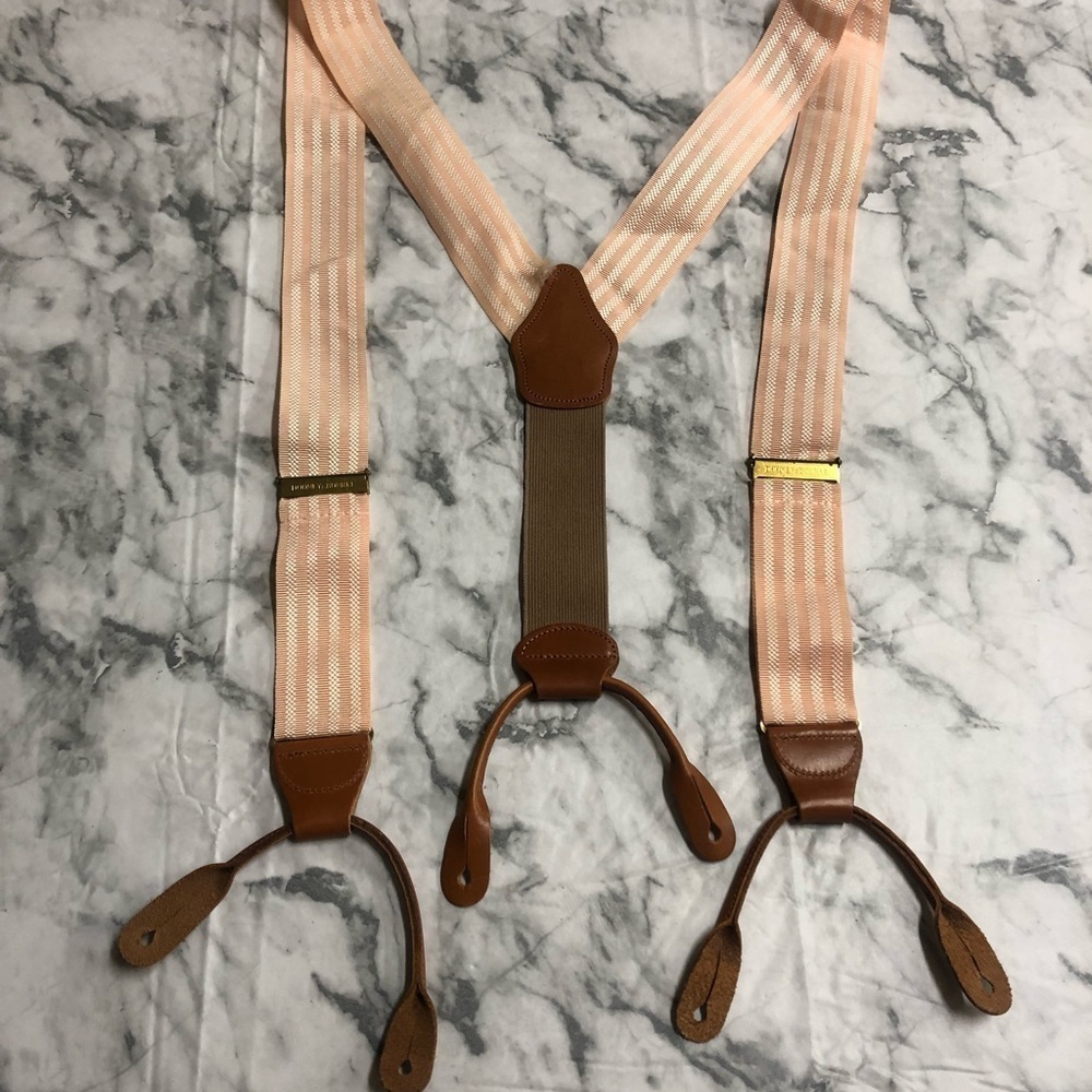 Damaged Dooney & Bourke Made in England Pink White Suspenders